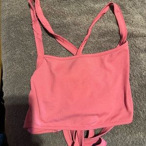 womens pink crop tie top